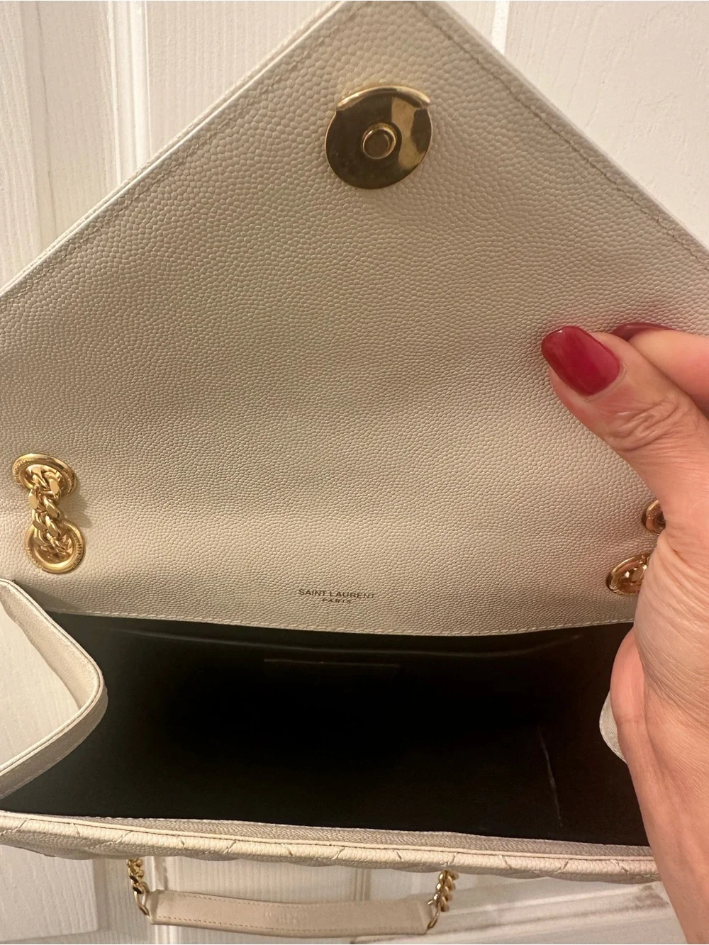 Saint Laurent Cream Quilted Leather Shoulder Bag with Gold Hardware